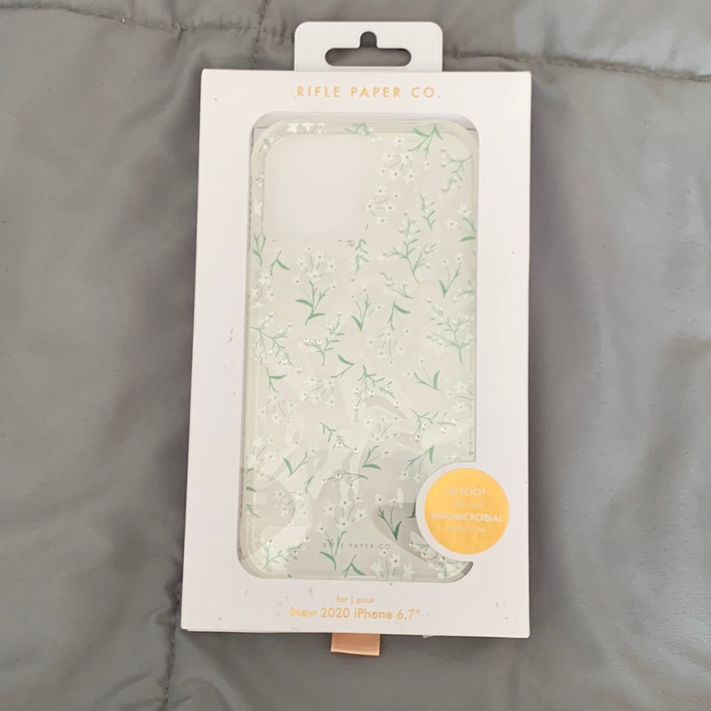 iPhone 6.7” Clear Flower Pattern Bling Phone Cover Rifle Paper Co Antimicrobial